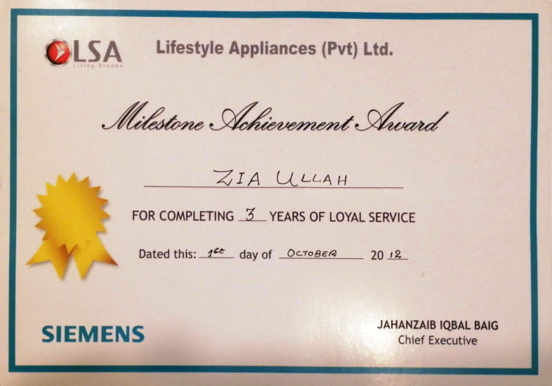 Milestone Achievement Award 2012